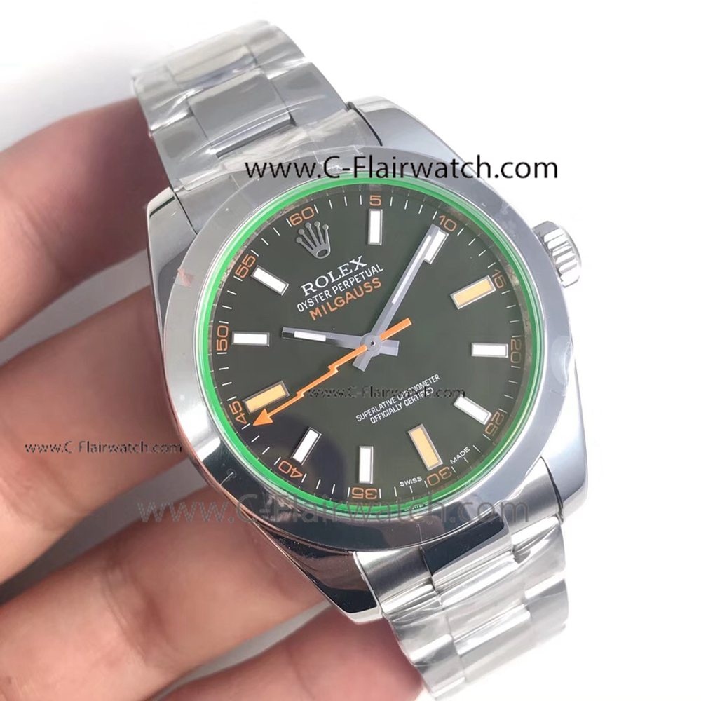 AR Factory Rolex Milgauss Watch 904L Steel Green Dial